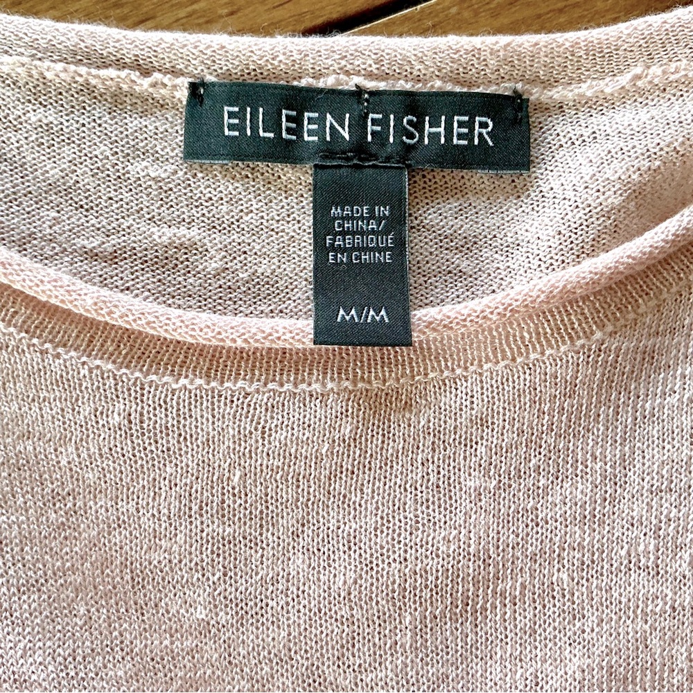EILEEN FISHER LINEN/COTTON KNIT TOP, SHORT SLEEVE TUNIC / LIGHT PINK